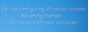 Screenshot of Windows updates failure message